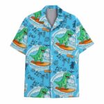 Dinosaur Surfing Hawaiian Shirt Front