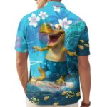 Dinosaur T rex Surfing Hawaiian Shirt Back
