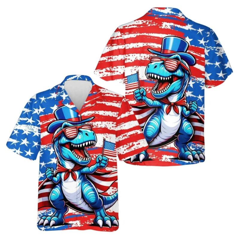 Dinosaur Us Flag Hawaiian Shirt
