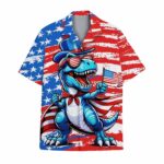 Dinosaur US Flag Hawaiian Shirt Front