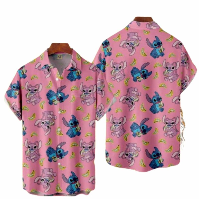 Disney Lilo And Stitch Pattern Pink Tropical Hawaiian Shirt