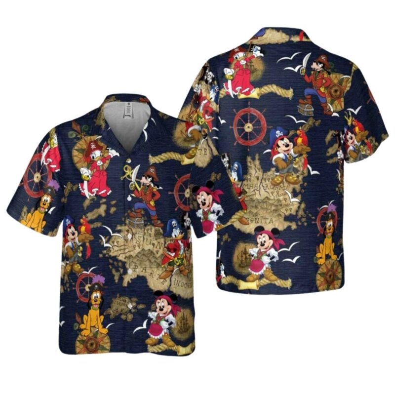 Disney Mickey Mouse Funny And Friends Pirates Of Caribbean Hawaiian Shirt