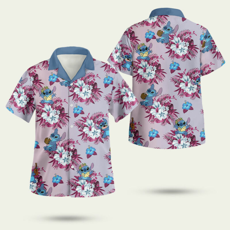 Disney Lilo And Stitch Pink And Blue Pastel Hawaiian Shirt