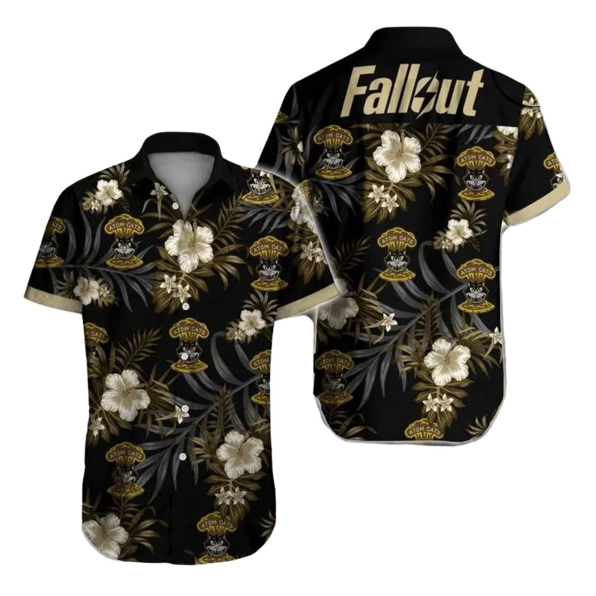 Fallout Hibiscus Black Hawaiian Shirt