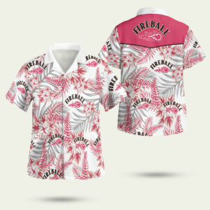 Fireball whisky white red hawaiian shirt