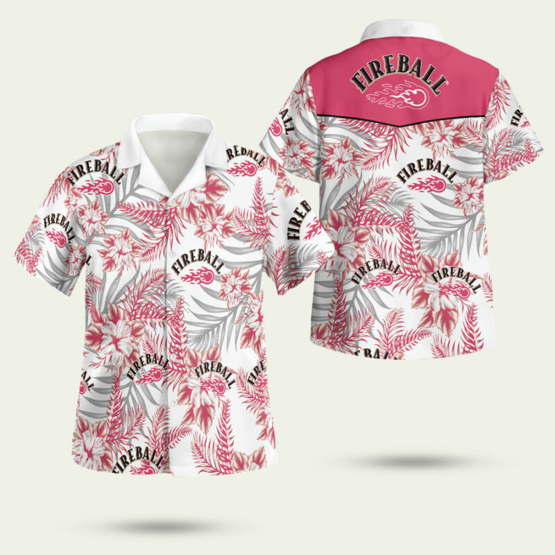 Fireball Whisky White Red Hawaiian Shirt