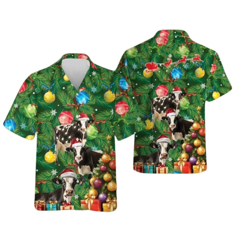 Fresian Cow Christmas Tree Hawaiian Shirt