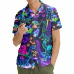 Funny Neon Dinosaur Hawaiian Shirt Front 1