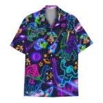 Funny Neon Dinosaur Hawaiian Shirt Front