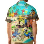 Funny Parrot In Summer Beach Party Margarita Cocktail Margaritaville Hawaiian Shirt Back