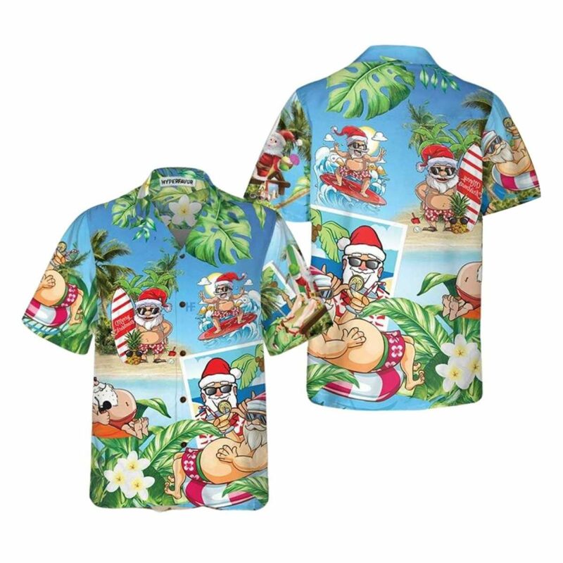 Funny Santa Claus In Aloha Hawaiian Shirt