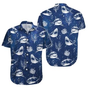 Funny Shark Blue Pattern Hawaiian Shirt