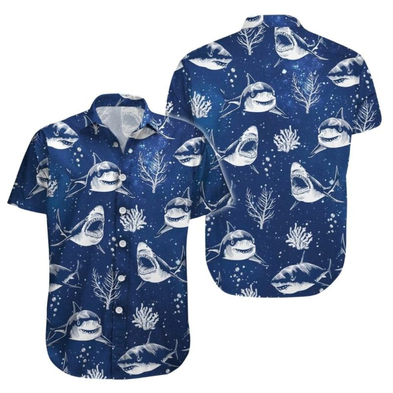 Funny Shark Blue Pattern Hawaiian Shirt