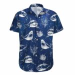 Funny Shark Blue Pattern Hawaiian Shirt Front
