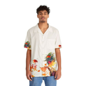 Fuuka Anime White Pattern Hawaiian Shirt Front