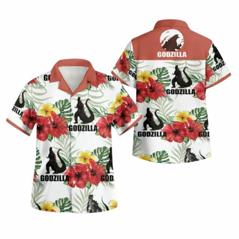 Godzilla Hibiscus Flower Hawaiian Shirt
