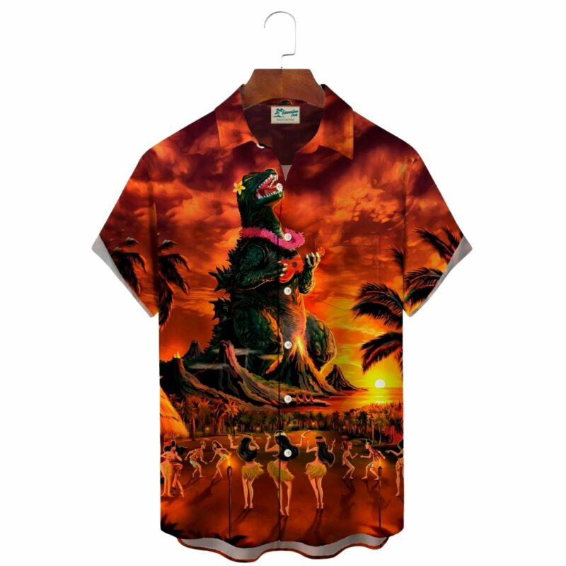 Godzilla Monster Playing Guitar Funny Hawaiian Shirt