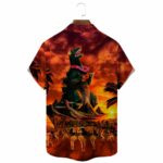 Godzilla Monster Playing Guitar Funny Hawaiian Shirt Back