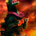 Godzilla Monster Playing Guitar Funny Hawaiian Shirt Front 1