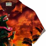 Godzilla Monster Playing Guitar Funny Hawaiian Shirt Front
