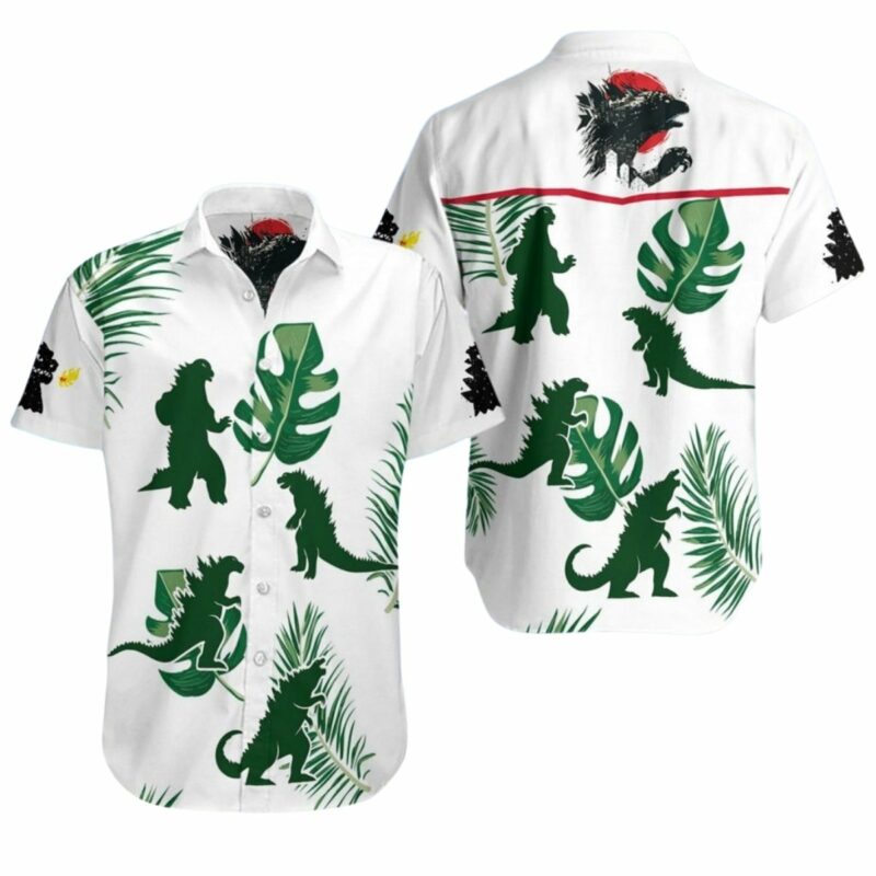 Godzilla Summer Beach White Pattern Hawaiian Shirt