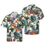 Godzilla Surfing Coconut Trees Hawaiian Shirt