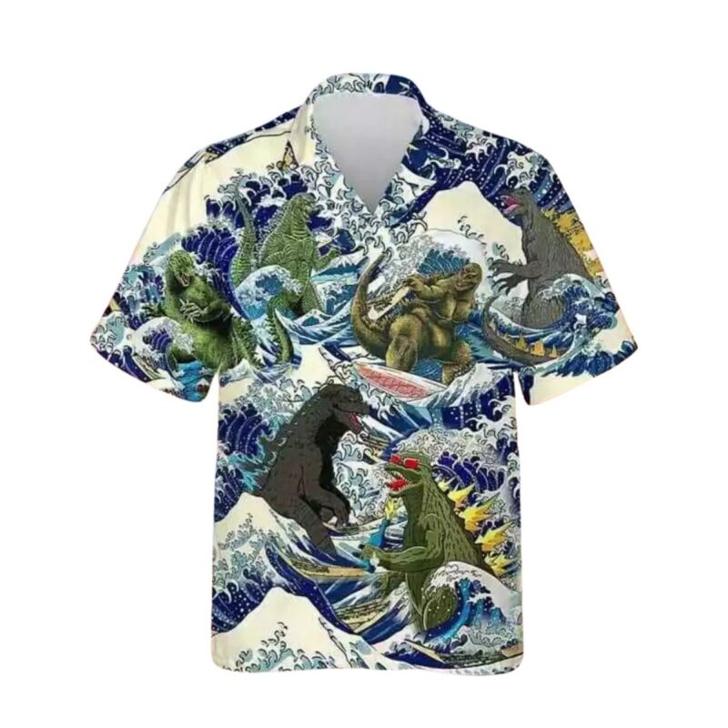 Godzilla Surfing Funny 2025 Trending Beach Hawaiian Shirt