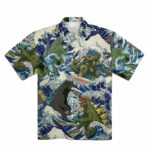 Godzilla Surfing Funny Hawaiian Shirt