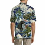 Godzilla Surfing Funny Hawaiian Shirt Back 1