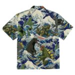 Godzilla Surfing Funny Hawaiian Shirt Front