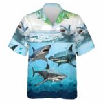 Gray Shark Tribal Shark Hawaiian Shirt Front