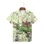 Green Santa Riding Dinosaur Hawaiian Shirt