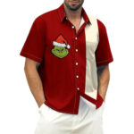 Grinch Face Red Hawaiian Shirt Front 1