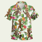 Groot marvel floral hawaiian shirt front side