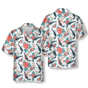 Gun Diamond and Flower Pattern Gun Hawaiian Shirt