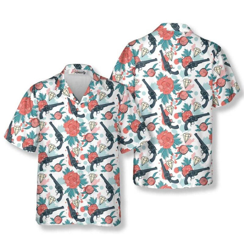 Gun Diamond And Flower Pattern Gun Hawaiian Shirt