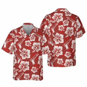 Gun Hibiscus Red Hawaiian Shirt