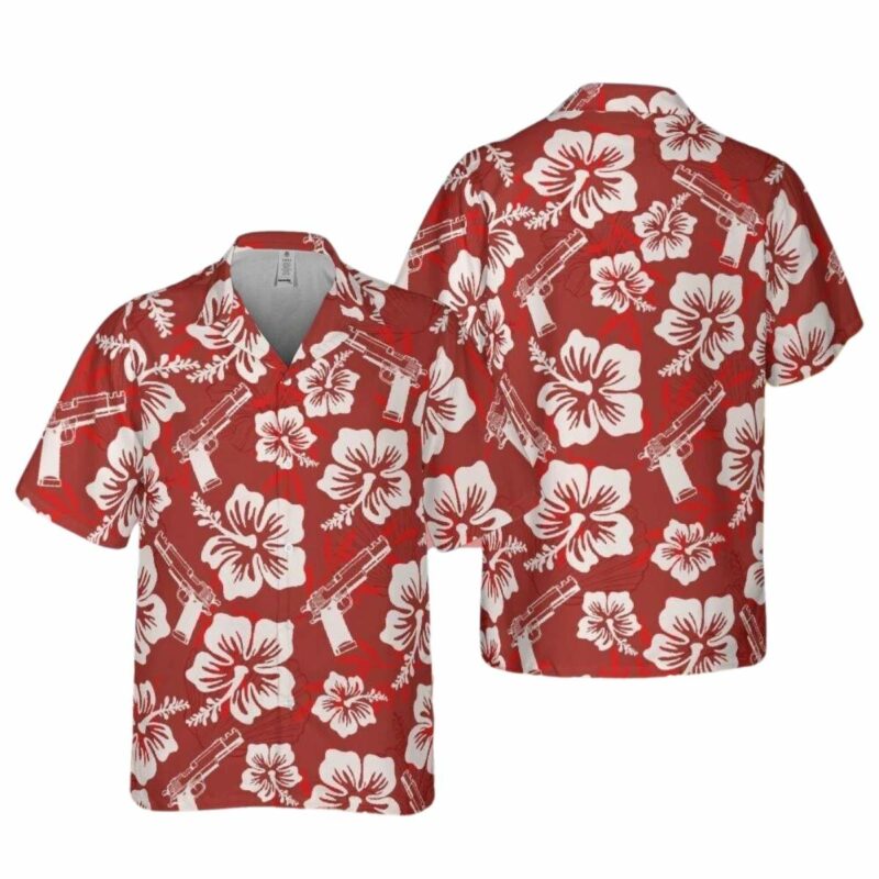 Gun Hibiscus Red Hawaiian Shirt