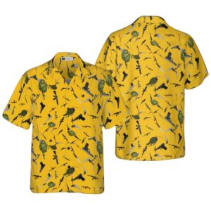 Gun Military Gear Yellow Pattern Hawaiian Shirt