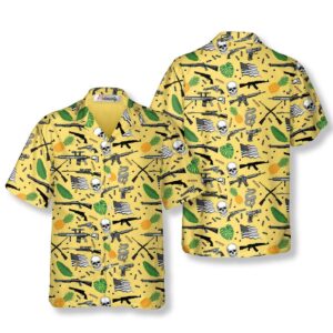 Gun Skull Flag and Topical Pattern Hawaiian Shirt