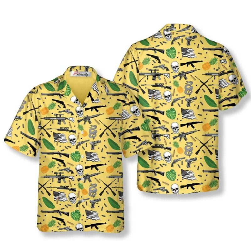 Gun Skull Flag And Topical Pattern Hawaiian Shirt