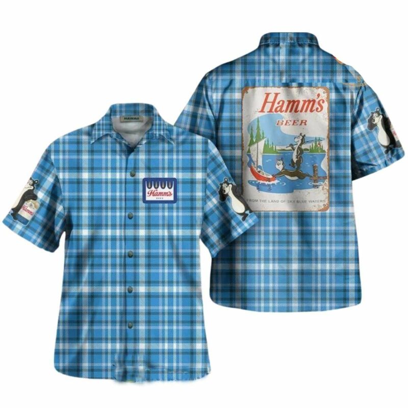 Hamm'S Beer Blue Stripe Casual Hawaiian Shirt