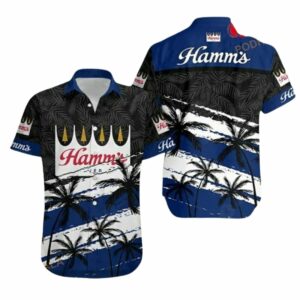 Hamms Beer Tropical Coconut Tree Dark Hawaiian Shirt