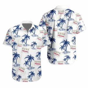 Hamms Beer Tropical Summer White Pattern Hawaiian Shirt