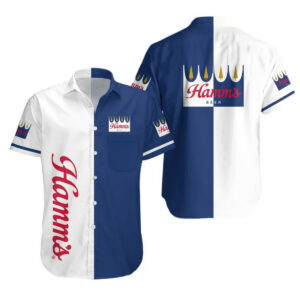 Hamms Beer White And Blue Pattern Hawaiian Shirt