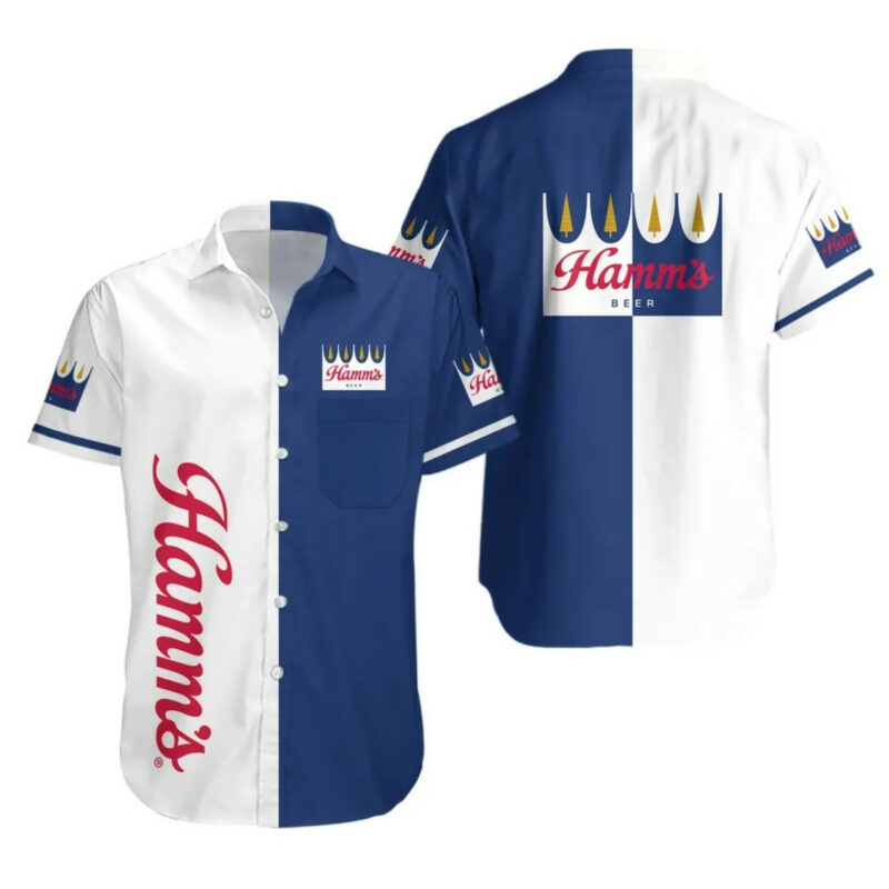 Hamms Beer White And Blue Pattern Hawaiian Shirt