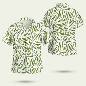 Hand drawn sketch green chili peppers patter hawaiian shirt 1