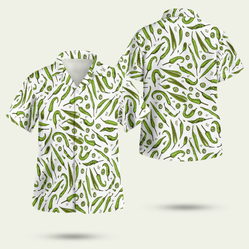 Hand Drawn Sketch Green Chili Peppers Patter Hawaiian Shirt 1