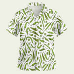 Hand drawn sketch green chili peppers patter hawaiian shirt front