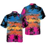 Helicopter Flies Dawn Sky Hawaiian Shirt